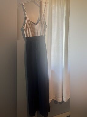Main Strip Navy and White Striped Waist-Tie Maxi Skirt